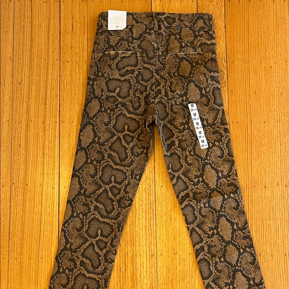 NWT Zara Brown & Black Python Snake Print Hi-Rise Skinny Jeans Size 4 Euro 36 - Picture 3 of 4